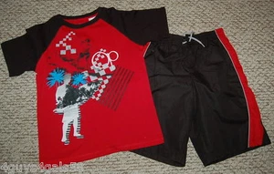 Boys Swim Trunks & Tee RED BLACK Ocean Pacific Surfboard Surfer XS 4-5 - Picture 1 of 1