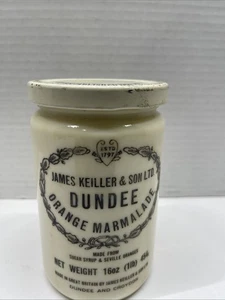Vintage James Keiller & Son Dundee Orange Marmalade Jar Stoneware Crock 1 lb - Picture 1 of 9