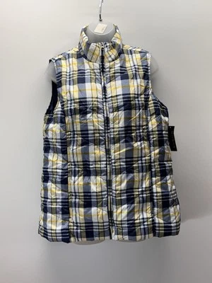 Kim Rogers Chaleco Puffer Cuadros Amarillo Blanco Gris Negro Cremallera Bolsillos Frontales Para Mujer M Foto 1 de 4