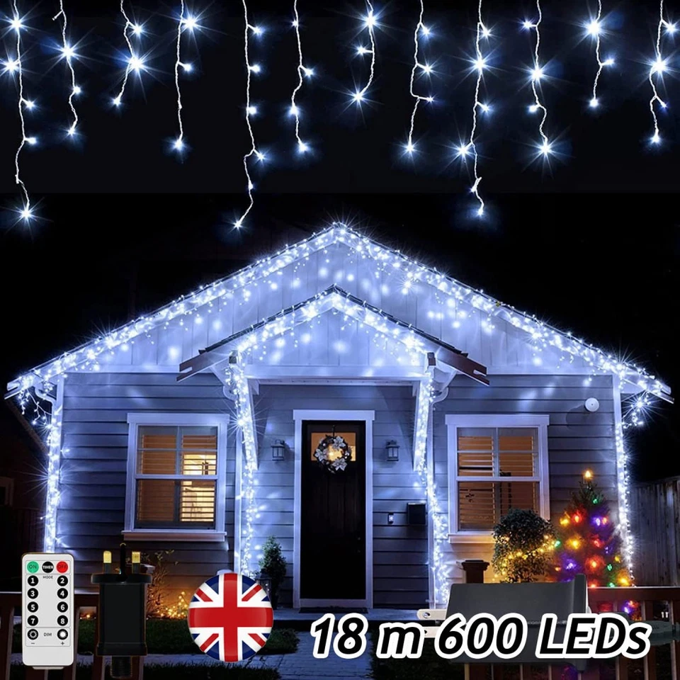 YOUKUKE 600 LED Icicle Lights 18M Super Bright Christmas Snowing Effect Outdoor Light UK