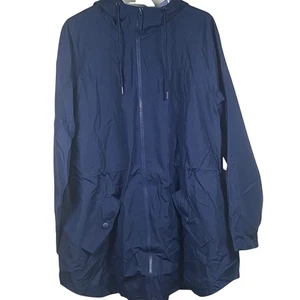 St. John’s Bay Jacket Women’s 1X Navy Hooded Full Zip Cinch Waist Anorak Coat - Picture 1 of 6