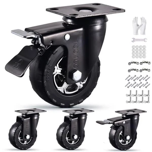 4 Inch Caster Wheels Set of 4 Heavy Duty Natural Elastic Rubber Wheels with L... - Picture 1 of 6
