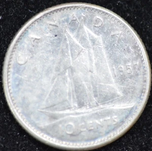 1957 EXTREM FEIN 80% SILBER Kanadier 10 Cent - Bild 1 von 2