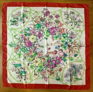 Christian Dior Vintage Silk Scarf 34" x 34" Red Border with Floral Print - Picture 1 of 8