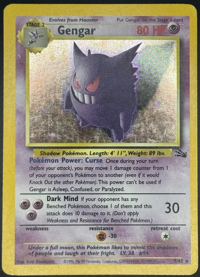 Pokemon TCG Gengar Holo Fossil WOTC Vintage 5/62 MP - Image 1 of 2
