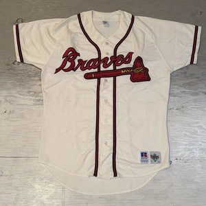 Maglia cucita vintage anni 90 MLB Russell Athletic Diamond Collection Atlanta Braves taglia 44 - Foto 1 di 22