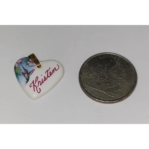 Kristen herzförmiger Ofen gebrannter Porzellan Metallbügel ~ Kolibri Grafik - Bild 1 von 3