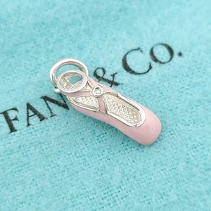Tiffany & Co. 925 Sterling Silber Rosa Emaille Diamant Ballettschuh Slipper Charm - Bild 1 von 7
