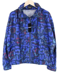 DESIGUAL Chaq Lex Women's Jacket 44 Abstract Print Blue Hidden Hood Short Logo * - Picture 1 of 9
