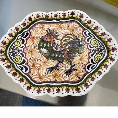 Ceramicas C R Portugal Hand Painted Rooster Oval Dish Tray - Image 1 of 3