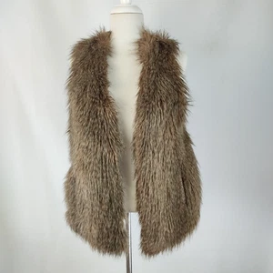 Katies Womens Brown Faux Fur Knit Vest Size M L Sleeveless Winter Warm - Picture 1 of 9