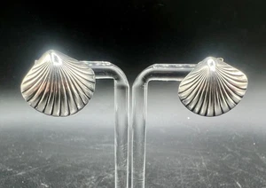 Vintage 925 Sterling Silber Puffy Muschel Ohrringe Muschel Muschel Piercing Posten 4,8 g - Bild 1 von 7
