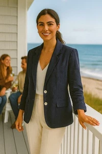 Vintage Brooks Brothers Blazer reines irisches Leinen blau 2-Knopf Damengröße 8 - Bild 1 von 17