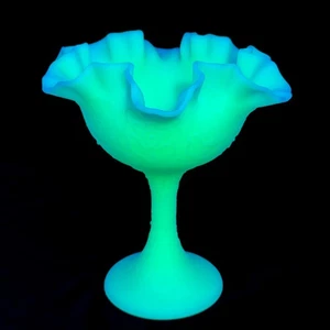 Vintage Fenton persisches Medaillon Satin Pudding Uran gekräuselt Kompott 6,5 Zoll - Bild 1 von 17