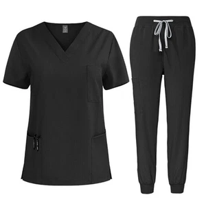 Stretch Medical Uniforms Scrub Set Men V-Neck Jogger Hospital Clinic Workware - Picture 1 of 28