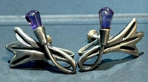 Vintage Mexiko Sterling Amethyst Floral Design Schraubverschluss Ohrringe signiert MC 8g - Bild 1 von 9