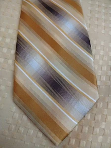 Van Heusen Gold White Brown Striped Men's Tie Necktie Extra Long 66.5" X 3.5" - Picture 1 of 5