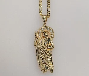 Vergoldete Saint Jude Anhänger 3mm Kette Halskette Oro San Judas Dije Cadena Herren - Bild 1 von 7