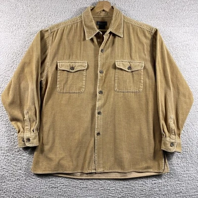 Vintage 90's Corduroy Shacket Mens Medium Beige Wide Wale Button Up Grunge Y2K - Image 1 of 4