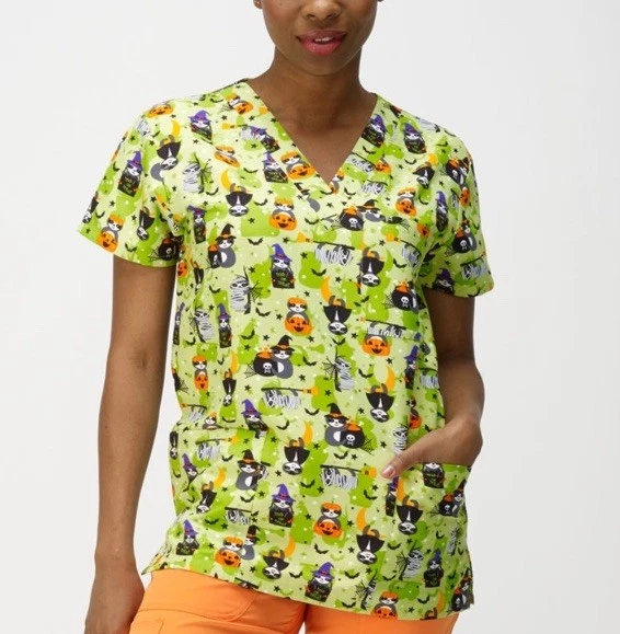 NWT Women's Medium Halloween Dress Up Sloths Print I Love Scrubs Scrub Top - Image 1 of 1