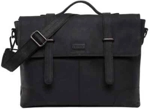 LEABAGS Liverpool Black Genuine Buffalo Leather Messenger Bag Vintage Style 14” - Picture 1 of 7