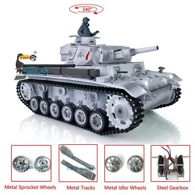 2.4G Henglong 1/16 7.0 Panzer III H RTR 3849 RC BB IR Infrared Tank Metal Tracks - Image 1 of 4