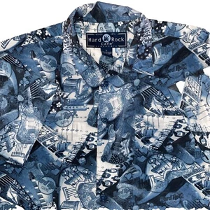 Hard Rock Cafe Shirt Mens Large Honolulu Short Sleeve Button Hawaiian Guitars - Picture 1 of 13