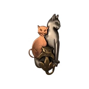 Vintage K & T dreifarbige drei Katzen Brosche Anstecknadel Modeschmuck Kätzchen Katzen. 3" - Bild 1 von 3