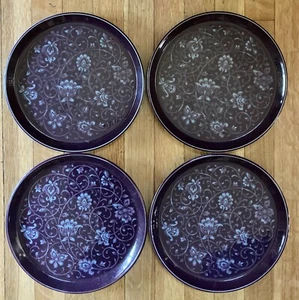 4 STONEWARE DINNER PLATES - NORITAKE PRIMASTONE - FANTASY PATTERN IN PURPLE - Picture 1 of 4