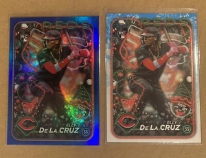 ELLY DE LA CRUZ 2024 Topps Holiday Blue Metallic Tree Refractor #H102 + Base - Picture 1 of 2