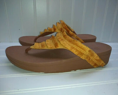 FitFlop Naranja Microfibra Plataforma Cuña Chanclas Tanga Sandalia Mujer Zapato 11M Foto 1 de 4