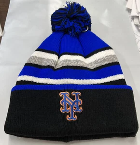 New York Mets Black And Blue CUFFED LINED Pom Pom beanie winter hat New - Picture 1 of 2