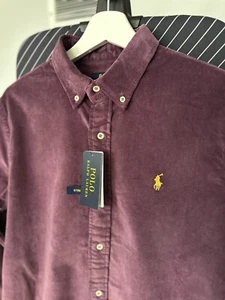 Polo Ralph Lauren Cord Overshirt Aubergine Button Down Slim Fit Stretch Medium - Picture 1 of 10
