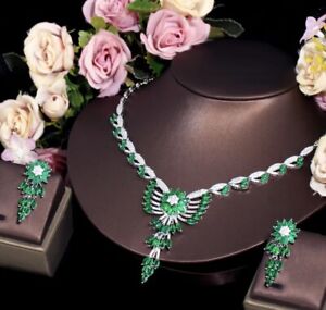 Art Deco Bridal Set. Diamond Effect Necklace & Earrings Jewellery 925 Set