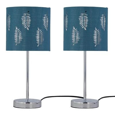 Set 2 Lampade da Tavolo Moderne Cromate 35 cm Lampade da Comodino Paralumi Foglia Teal - Immagine 1 di 4