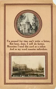Postcard w/ Real Photo Insets, Rushmore MN Street Scene & ME Church, Posted 1913 - Picture 1 of 2