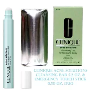Clinique ACNE SOLUTIONS Cleansing Bar 5.2 OZ & Emergency Touch Stick 0.50 OZ NIB - Picture 1 of 1