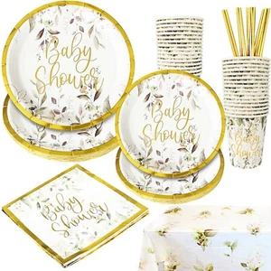 BABY SHOWER BOTANICAL TABLEWARE DINNERWARE PARTY DECORATIONS NEUTRAL UNISEX - Picture 1 of 11