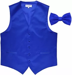 New Poly Formal Men's Tuxedo Vest Waistcoat & pretied bowtie solid royal blue - Picture 1 of 4
