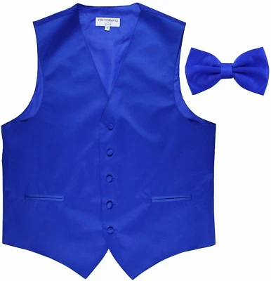 New Poly Formal Men's Tuxedo Vest Waistcoat & pretied bowtie solid royal blue - Image 1 of 4