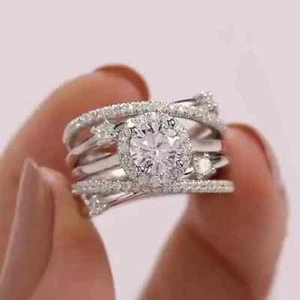 HOT SELLER Ladies White Cubic Zircon Multi-Layer Crossover Ring SZ 9 US Seller - Picture 1 of 4