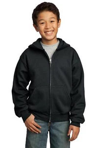 Port & Company PC90YZH Youth Long Sleeve Core Fleece Full Zip Hooded Sweatshirt - Picture 1 of 21