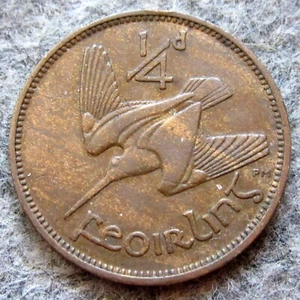 IRELAND Free State 1930 FEOIRLING - FARTHING, WOODCOCK BIRD & GAELIC HARP BRONZE - Picture 1 of 6