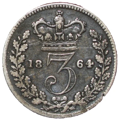 1864 Great Britain 3 Pence Silver KM730 #22480 - Image 1 of 4