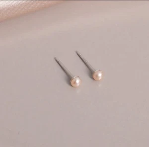 S925 Silber 3 mm AAA winzige kleine Süßwasser Pfirsich Perlen Ohrstecker - Bild 1 von 5