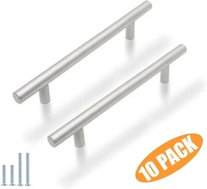 Bar Pull Handles Solid Stainless Steel Satin Nickel 10 Pack Cabinet Hardware - Picture 1 of 7
