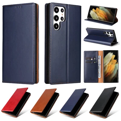 For Samsung Galaxy S25 S24 S23 S22 Men's Leather Magnetic Flip Stand Wallet Case