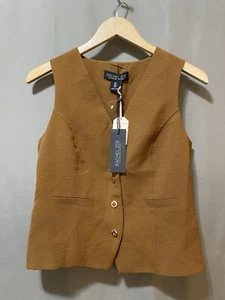 NWT Rachel Zoe Women V-Neck Button Front Adjustable Buckle Vest Size 2 Tan Brown - Picture 1 of 17