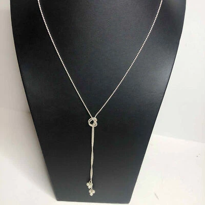 5497 Sterling SIlver 925 Millgrain Ball chain Lariat faux pearl necklace 7.9g - Image 1 of 3