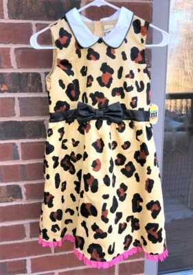 NWT Harajuku Mini Tan Animal Print Sleeveless Dress Girls SZ 14/16 Black Trim - Image 1 of 2